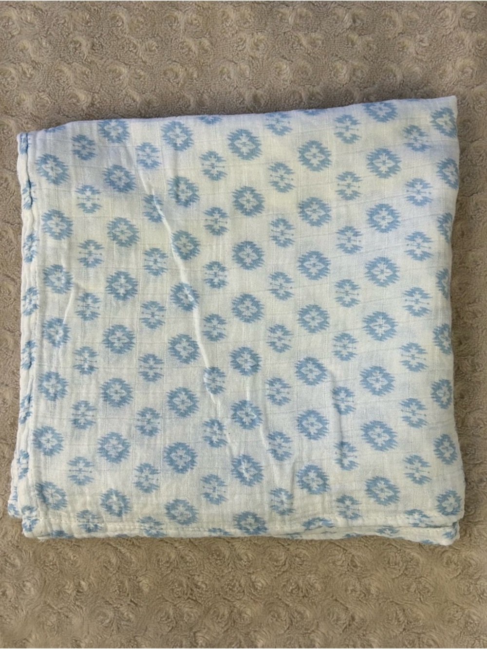 Upsimples Blue White Print Baby Swaddle Blanket Bamboo Cotton Blend